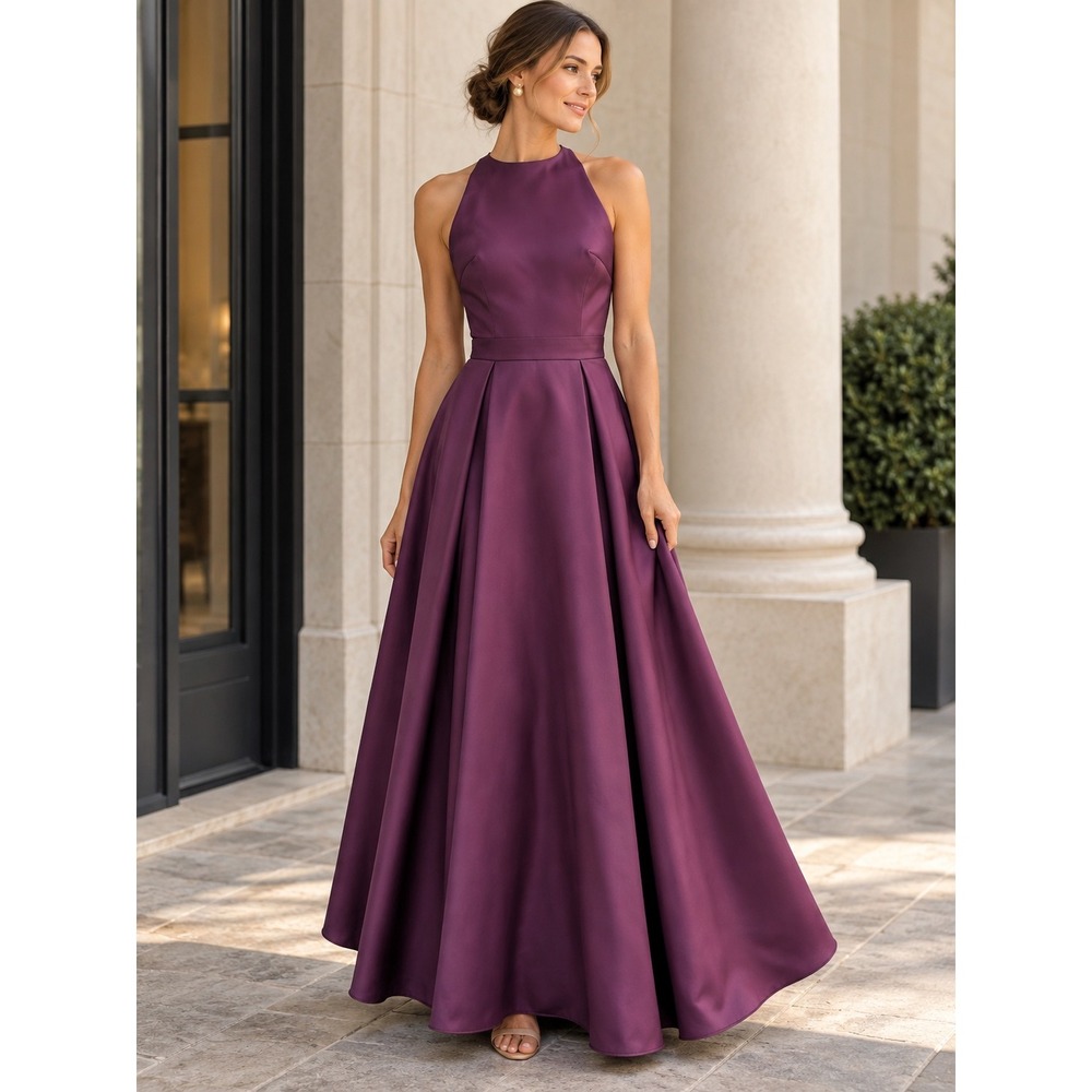 IEENA FOR MAC DUGGAL Plum Purple Formal Gala Black Tie Wedding Halter Gown Sz 10